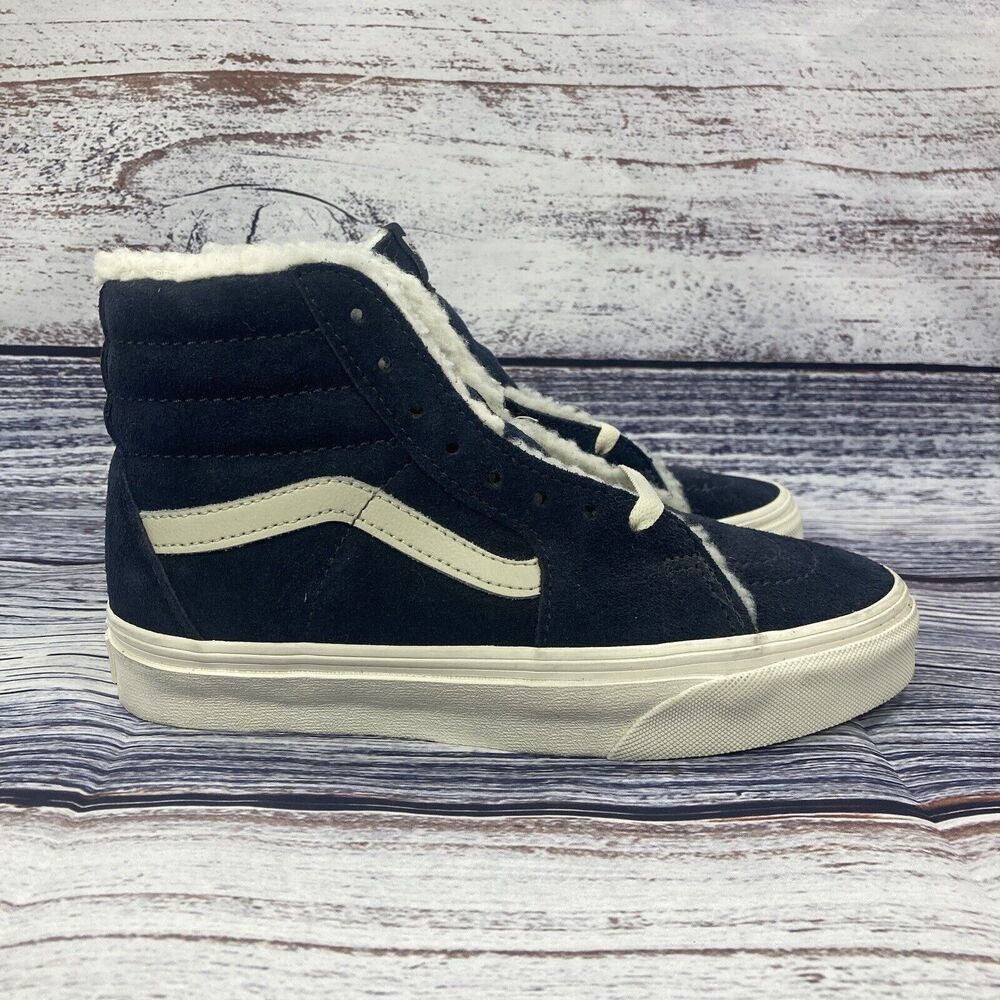 NWT Vans Sk8 Hi Cozy Hug Parisian Navy Blue Suede Faux Fur Sneakers, Women's 5.5